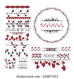 Floral decor set. Items to decorate Valentine's day. 20 different vector love and decor elements. Isolated. 