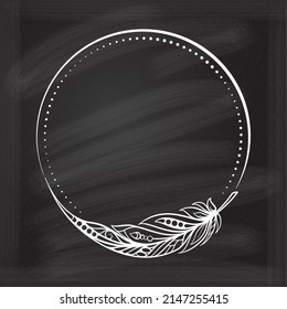 Floral decoratare frame on a chalkboard background. Monogram, wedding invitation or greeting card template. 