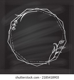 Floral decoratare frame on a chalkboard background. Monogram, wedding invitation or greeting card template. 
