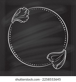 Floral decoratare frame on a chalkboard background. Monogram, wedding invitation or greeting card template. 