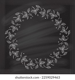 Floral decoratare frame on a chalkboard background. Monogram, wedding invitation or greeting card template. 