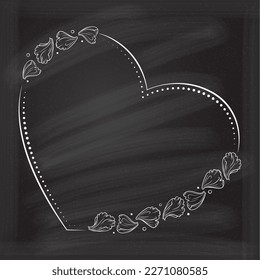 Floral decoratare frame on a chalkboard background. Monogram, wedding invitation or greeting card template. 