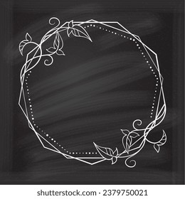 Floral decoratare frame on a chalkboard background. Monogram, wedding invitation or greeting card template. 