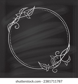 Floral decoratare frame on a chalkboard background. Monogram, wedding invitation or greeting card template. 