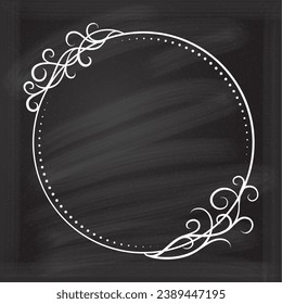 Floral decoratare frame on a chalkboard background. Monogram, wedding invitation or greeting card template. 