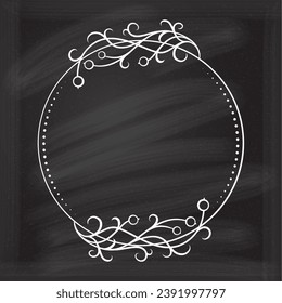 Floral decoratare frame on a chalkboard background. Monogram, wedding invitation or greeting card template. 