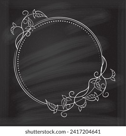Floral decoratare frame on a chalkboard background. Monogram, wedding invitation or greeting card template. 