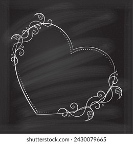 Floral decoratare frame on a chalkboard background. Monogram, wedding invitation or greeting card template. 