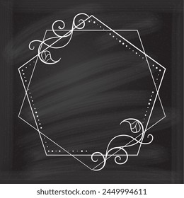 Floral decoratare frame on a chalkboard background. Monogram, wedding invitation or greeting card template. 