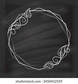 Floral decoratare frame on a chalkboard background. Monogram, wedding invitation or greeting card template. 