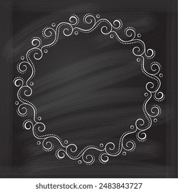 Floral decoratare frame on a chalkboard background. Monogram, wedding invitation or greeting card template. 