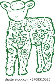 Blumig dekoriert Doodle Stil Ostern Lamm Schaf