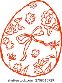 Floral Decorated Doodle Style Easter Egg Sketch Art