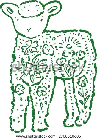 Floral Decorated Doodle Style Easter Lamb Sheep
