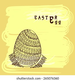 Floral decorated Easter egg on stylish yellow background, can be used as greeting or invitation card.