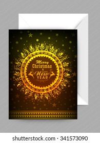 Floral decorated elegant greeting card design for Merry Christmas and Happy New Year celebration.