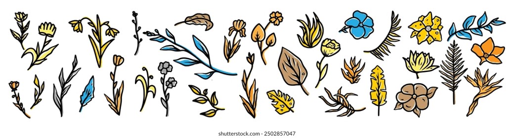 floral decorated with gorgeous multicolored blooming flowers and leaves border. Spring botanical flat vector illustration 