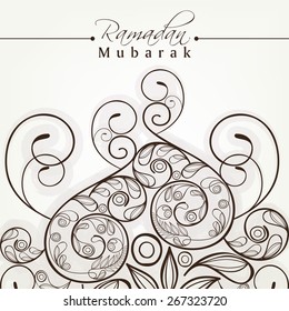 Floral decorated greeting card for holy month of muslim community, Ramadan Kareem celebration.