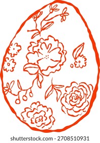 Floral Decorated Hand Drawn Easter Egg Sketch
