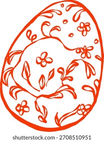 Floral Decorated Hand-Drawn Doodle Easter Egg Sketch