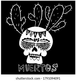 Floral Decorated skull Celebration background. Vector skull icon.