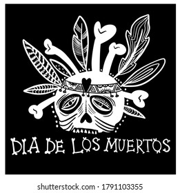 Floral Decorated skull for Dia De Los Muertos, Day of The Dead Celebration background. Vector skull icon for cards, posters, stickers and professional design.