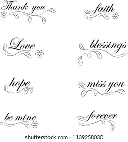 Floral Decorated Words, Words Vector