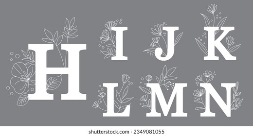  Floral decoration alphabet letters. Decorative Calligraphy for Wedding and invitation design. Vector illustration.