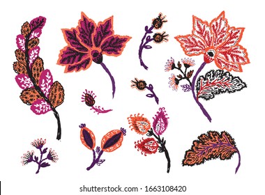 Floral decoration curl illustration. Paisley print hand drawn elements set. 