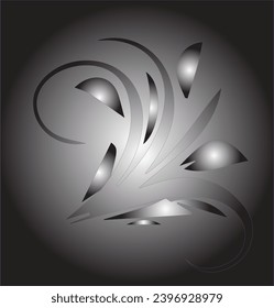 Floral decoration. Gray gradient filled, with purple stroke. Circular gradient background.