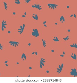 Floral decoration with leaves, petals or foliage of plants and flowers. Blossom and blooming, flourishing leafage design. Seamless pattern print, background or wallpaper. Vector in flat style