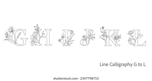 Floral decoration lettering. Alphabet letters decoration with flower motive. Floral Calligraphy collection.