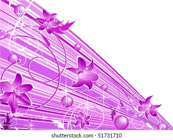 Floral decoration with lily and swirls in violet