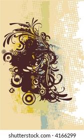  floral decoration on eroded halftone texture  background,vector