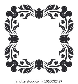 Floral decoration. Ornamental square frame. Vector illustration isolated on white background