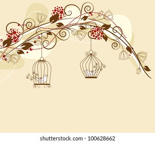 floral decoration par with caged birds