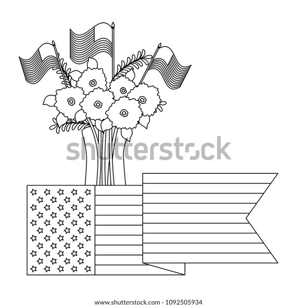 Floral Decoration Usa Flags Vase Ribbon Stock Vector Royalty Free