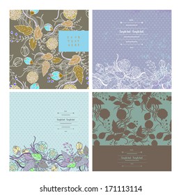  Floral decorations with flowers and leaves-set of four designs