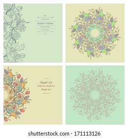  Floral decorations with flowers and leaves-set of four designs