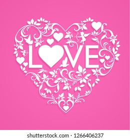 Floral decorations form the heart and love. happy valentine's day. paper art design
