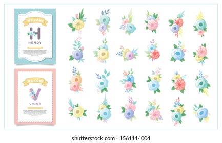 floral decorations for making baby greeting cards, patterns, baby wall hangings, t-shirts, bags and for other digital and printed media