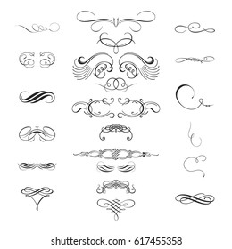 Floral decorations. Set of vector silhouettes isolated on white background.