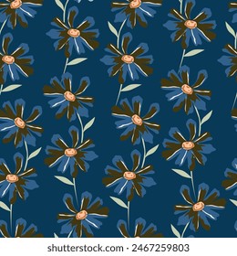 Floral decorative abstract background with orange flowers in scandinavian style