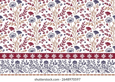 floral decorative artwork in seamless line pattern with modern border created for wrapping sets, fashion wear, and home interiors

