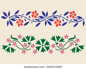 Floral Decorative Border with Colorful Leaves – Vector Art