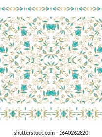 Floral decorative border ornament, vector floral branch on white background