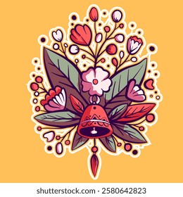 Floral decorative charm with flowers and leaves for march. Mărțișor conceptual art for romanian spring celebration.