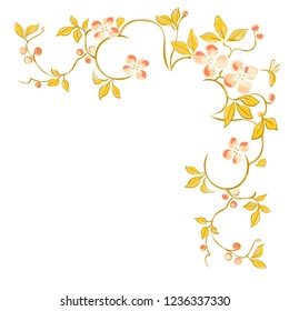 Floral decorative corner pattern on white background. Flower plant elements for cards design