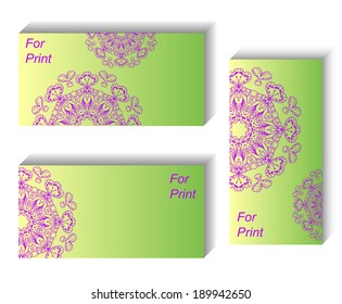 Floral decorative corporate envelope. Vector illustration for romantic spring design. Colorful element on green and yellow background. Abstract round pattern.