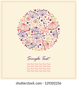 Floral decorative cute card. Lace round elements with flowers. Retro banner with fluff